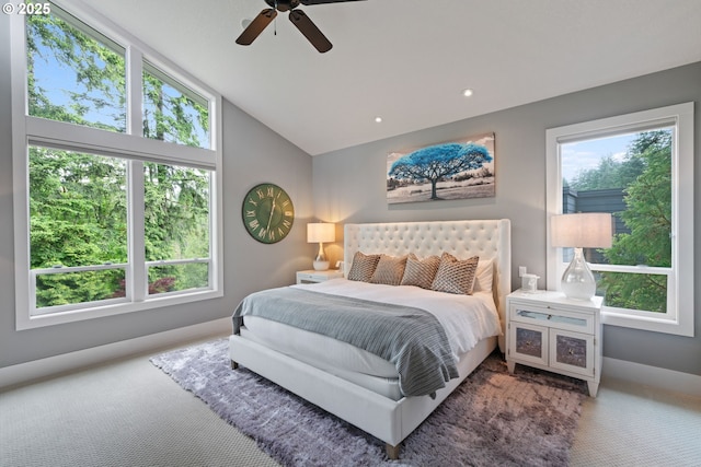 1311 NW 5th Ave, Camas, WA 98607 - bedroom featuring carpet, lofted ceiling, baseboards, recessed lighting, and a ceiling fan