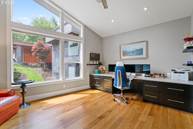 1311 NW 5th Ave, Camas, WA 98607 - office space featuring healthy amount of natural light, vaulted ceiling, light wood-style floors, ceiling fan, and built in study area