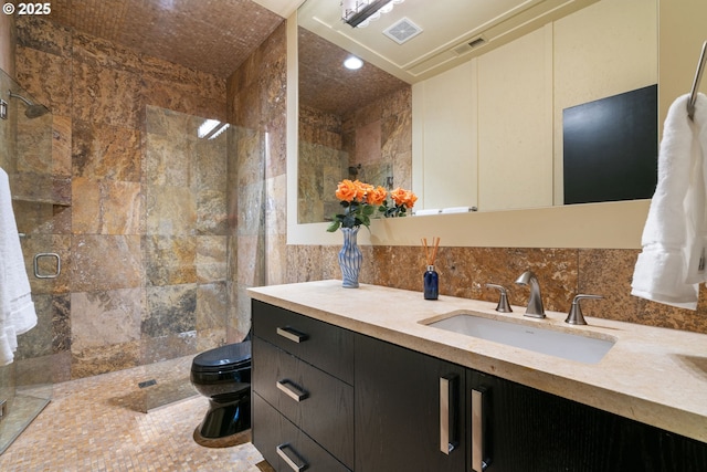 1311 NW 5th Ave, Camas, WA 98607 - bathroom with a shower stall, vanity, toilet, and backsplash