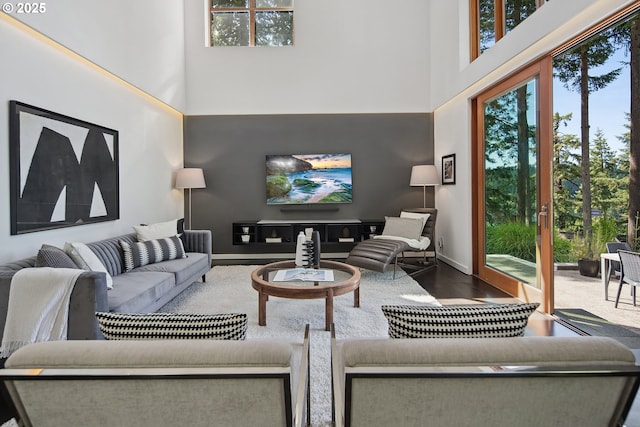 693 Terrace Dr, Lake Oswego, OR 97034 - living area with a towering ceiling and wood finished floors