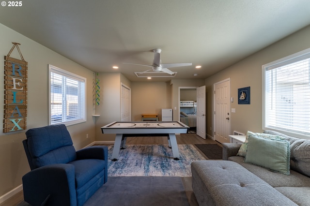 1005 NW Pacific Way, Waldport, OR 97394 - rec room featuring ceiling fan, recessed lighting, and wood finished floors
