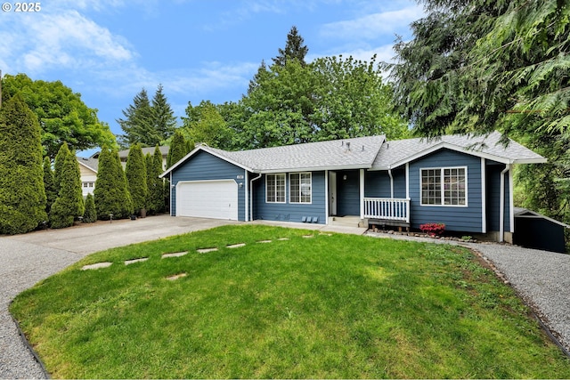 1320 NW Maple Ln, Camas, WA 98607 - single story home with an attached garage, concrete driveway, a front yard, covered porch, and a shingled roof