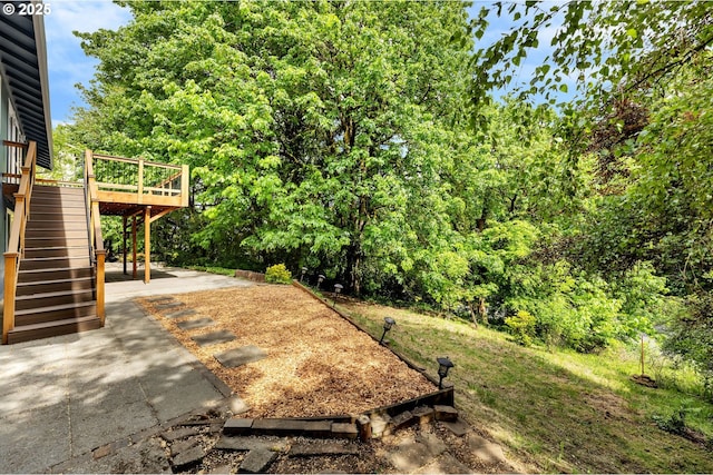 1320 NW Maple Ln, Camas, WA 98607 - view of yard with stairway, a deck, and a patio