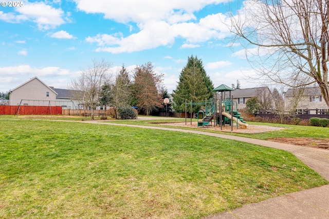 view of playground featuring a yard