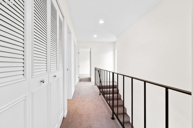 1442 SW 66th Ave, Portland, OR 97225 - hallway featuring carpet, recessed lighting, and an upstairs landing