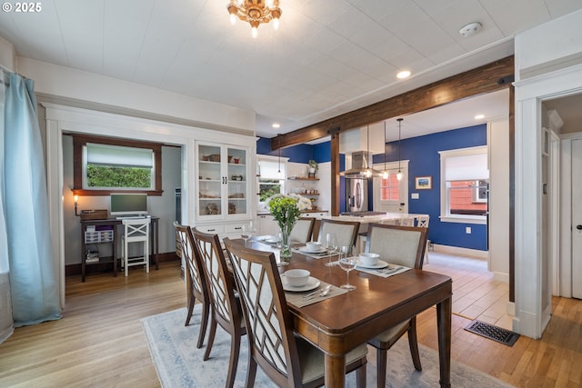 233 SE 28th Ave, Portland, OR 97214 - dining space featuring light wood-style flooring, baseboards, a chandelier, and recessed lighting