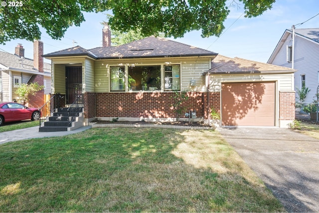 1422 NE 57th Ave, Portland, OR 97213 - view of front facade featuring brick siding, driveway, a garage, and a front lawn