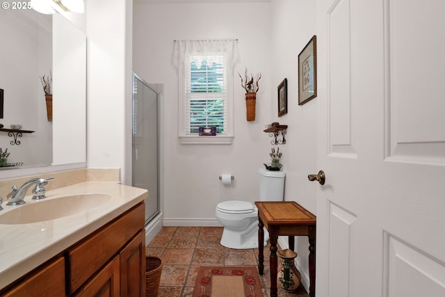 83485 Clear Lake Rd, Florence, OR 97439 - full bath featuring vanity, a stall shower, and stone finish flooring