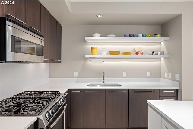 kitchen with sink, stainless steel appliances, and dark brown cabinets