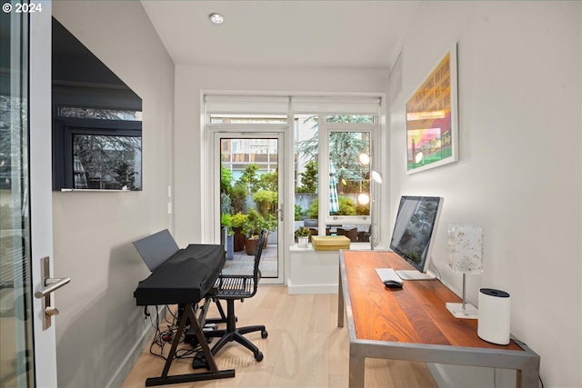 office area featuring light hardwood / wood-style floors