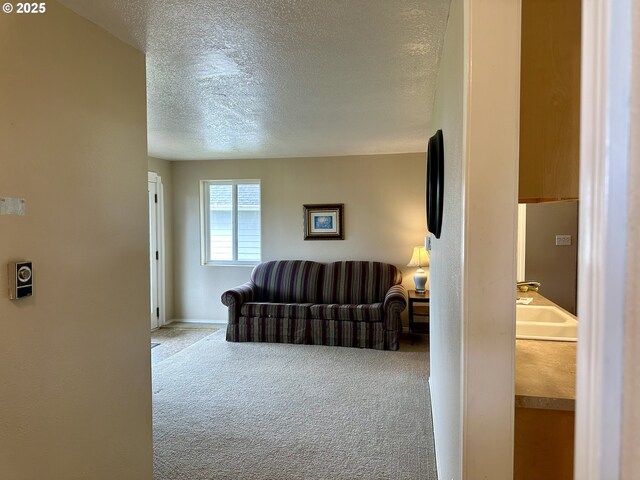 26230 Sandlake Rd, Cloverdale, OR 97112 - living area with carpet flooring, a textured ceiling, and baseboards