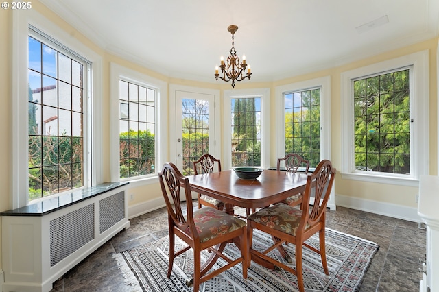 6633 SE 29th Ave, Portland, OR 97202 - sunroom featuring radiator heating unit and an inviting chandelier