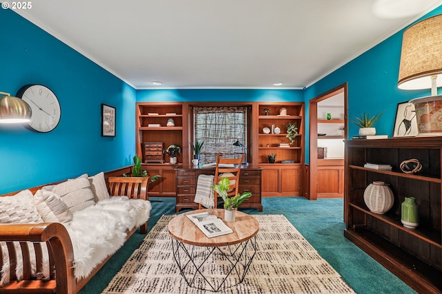 4317 SW Bernard Dr, Portland, OR 97239 - living room featuring crown molding and carpet flooring