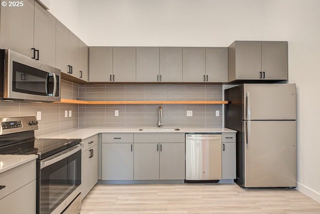 kitchen featuring gray cabinets, sink, and stainless steel appliances