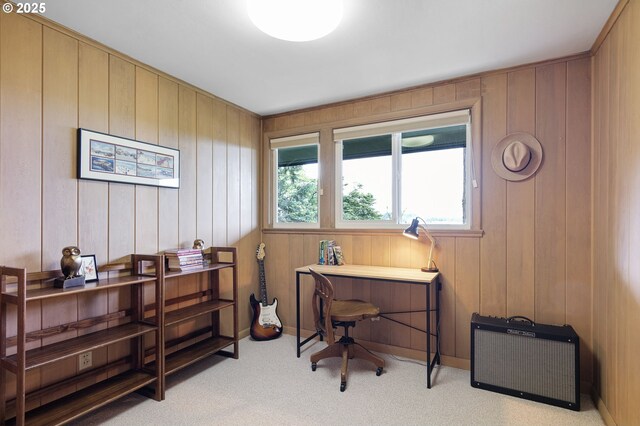 275 Sunset Dr, Eugene, OR 97403 - office area featuring plenty of natural light, carpet flooring, and wood walls
