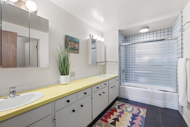 275 Sunset Dr, Eugene, OR 97403 - bathroom with double vanity, tile patterned flooring, and shower / bath combination with glass door