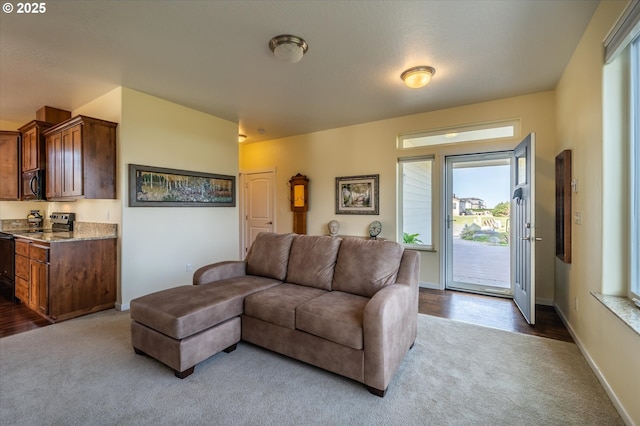 757 Newport Ave SW, Bandon, OR 97411 - living area with baseboards and dark colored carpet