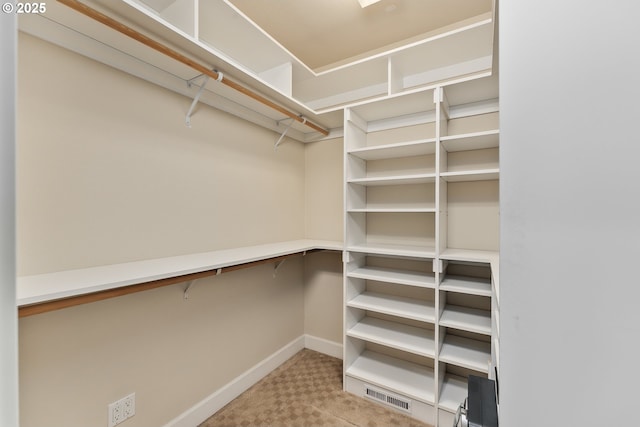walk in closet featuring carpet flooring