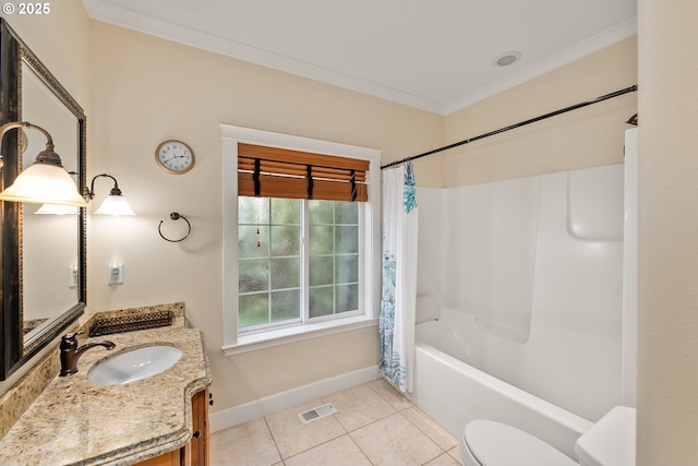245 Winchester Creek Ave, Winchester, OR 97495 - full bathroom with ornamental molding, vanity, tile patterned flooring, and shower / bath combo