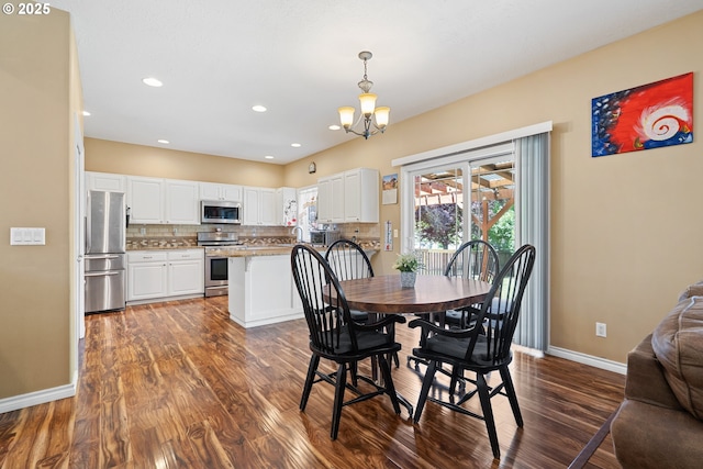 2855 NW Orchard Heights Ave, Albany, OR 97321 - dining area with a chandelier, dark wood-style floors, baseboards, and recessed lighting