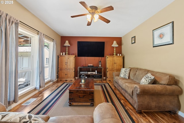 2855 NW Orchard Heights Ave, Albany, OR 97321 - living room featuring wood finished floors and a ceiling fan