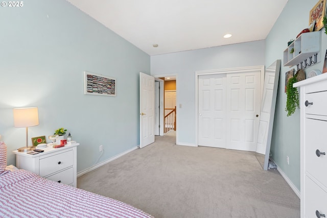 2855 NW Orchard Heights Ave, Albany, OR 97321 - bedroom with light carpet, baseboards, a closet, and recessed lighting