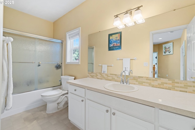 2855 NW Orchard Heights Ave, Albany, OR 97321 - full bathroom with backsplash, toilet, vanity, and enclosed tub / shower combo