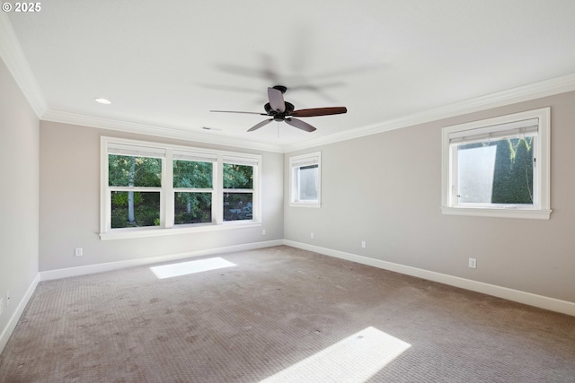 2760 SW Sylvania Ter, Portland, OR 97219 - empty room with ceiling fan, ornamental molding, carpet floors, and recessed lighting