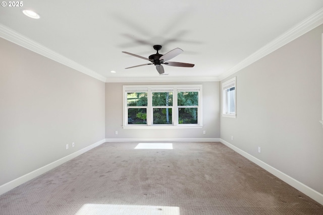 2760 SW Sylvania Ter, Portland, OR 97219 - spare room featuring a ceiling fan, ornamental molding, carpet floors, and recessed lighting