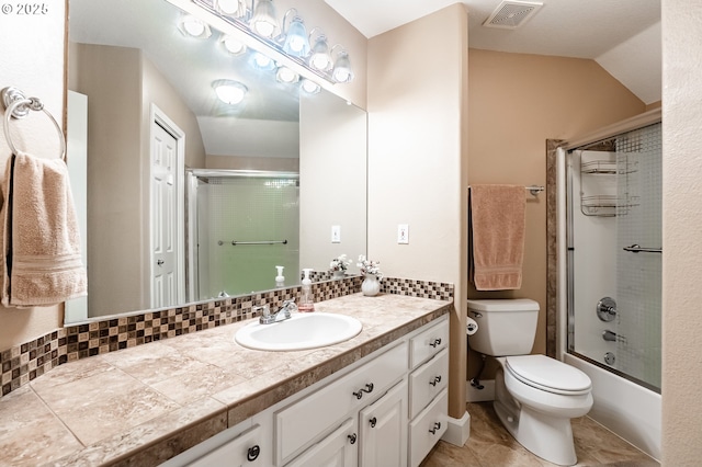 1406 NW Slocum Way, Portland, OR 97229 - full bathroom featuring vanity, decorative backsplash, and shower / bath combination with glass door