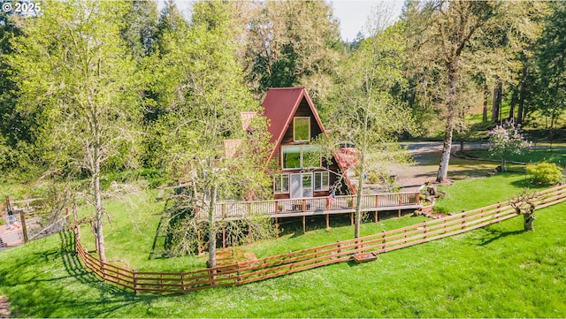 5920 Elkhead Rd, Yoncalla, OR 97499 - back of property featuring a deck and a forest view