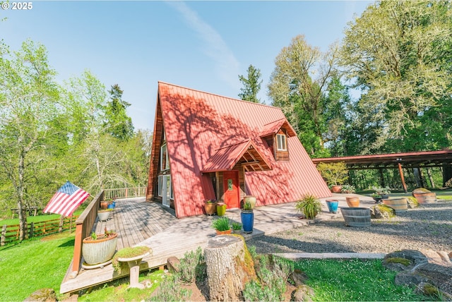 5920 Elkhead Rd, Yoncalla, OR 97499 - view of front of property with a wooden deck and metal roof
