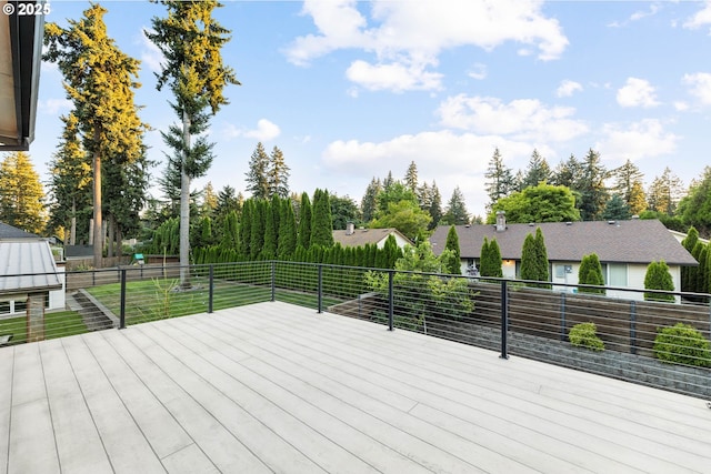 wooden deck with fence and a lawn