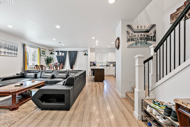 2504 Brackenfern Rd, Eugene, OR 97403 - living area with light wood-style floors, stairway, and recessed lighting