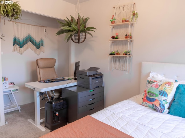 bedroom featuring light colored carpet