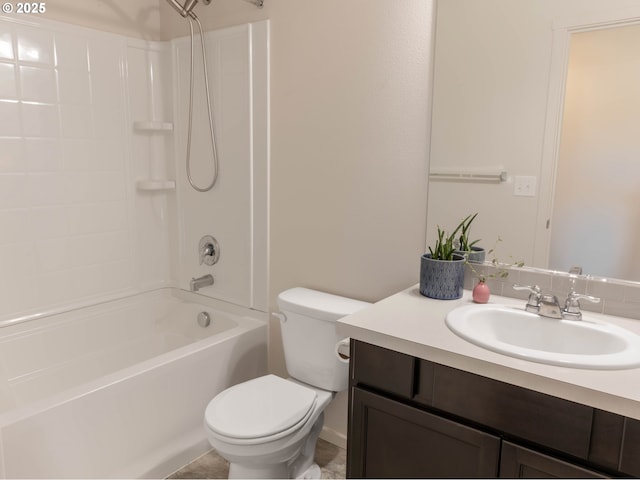 full bathroom featuring shower / washtub combination, toilet, and vanity