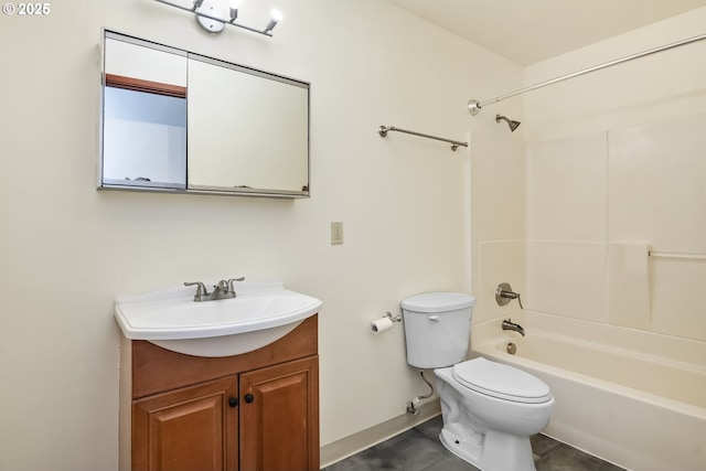 bathroom with toilet, bathtub / shower combination, and vanity