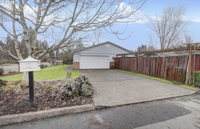 garage with a lawn