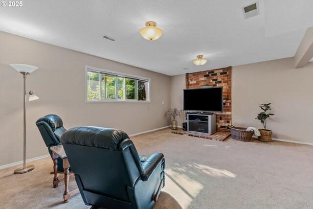 carpeted living area with baseboards