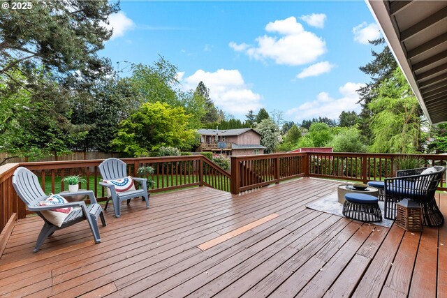 wooden terrace featuring a fenced backyard