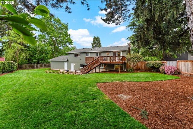 back of house with stairs and a wooden deck