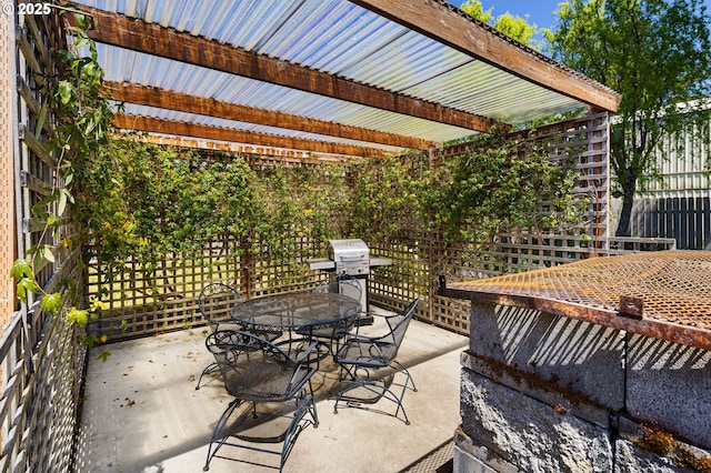 view of patio / terrace featuring outdoor dining area and a grill
