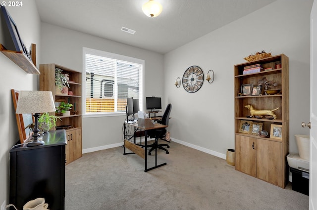 view of carpeted home office