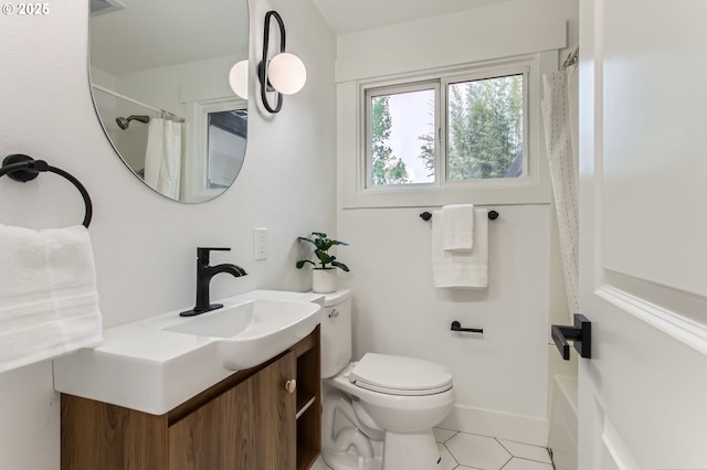 11940 SW Edgewood St, Portland, OR 97225 - full bath featuring vanity, toilet, tile patterned flooring, and shower / bath combination with curtain