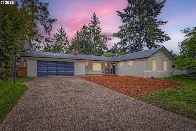 11940 SW Edgewood St, Portland, OR 97225 - ranch-style house with an attached garage, concrete driveway, a chimney, and a front yard