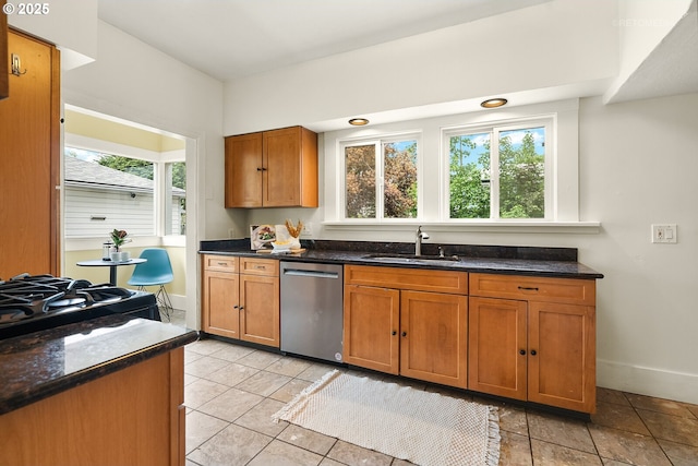 5125 NE Davis St, Portland, OR 97213 - kitchen with dishwasher, a sink, healthy amount of natural light, and brown cabinets