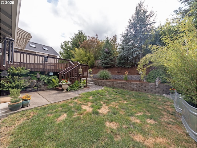 1007 4th Ave, Vernonia, OR 97064 - view of green lawn featuring stairs, a wooden deck, and a patio