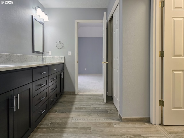 bathroom featuring hardwood / wood-style flooring and vanity