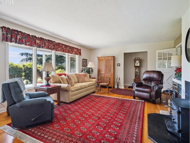 13513 SE 132nd Ave, Clackamas, OR 97015 - living area featuring wood finished floors, a wood stove, and baseboards