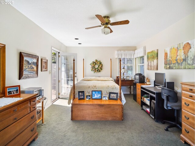 13513 SE 132nd Ave, Clackamas, OR 97015 - carpeted bedroom with multiple windows, a desk, access to exterior, and ceiling fan